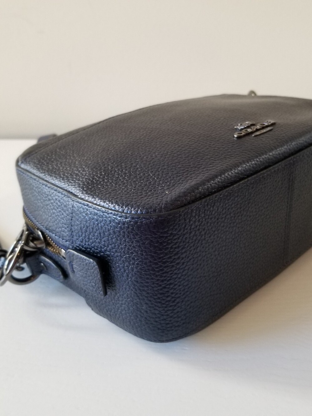 Coach Metallic Blue Camera Bag Pebbled Leather - Picture 10 of 15